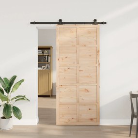 vidaXL Συρόμενη Πόρτα Καφέ 80 x 208 εκ. Μασίφ ξύλο πεύκου