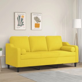 vidaXL Καναπές Τριθέσιος Ανοιχτό Κίτρινο Υφασμάτινος με Μαξιλάρια