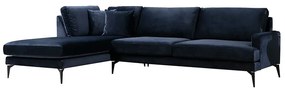 Γωνιακός καναπές Fortune pakoworld δεξιά γωνία βελούδο μπλέ-μαύρο 283x180x88εκ - 071-001131