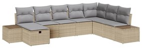 vidaXL Σετ Καναπέ Κήπου με μαξιλάρι 8 pcs Μπεζ Πολυ ράταν