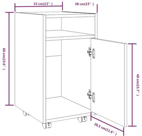 Ντουλάπι με Ροδάκια Καπνιστή Δρυς 33x38x60 εκ. Επεξεργ. ξύλο - Καφέ