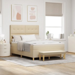 vidaXL Κρεβάτι Box Spring με Στρώμα & Παγκάκι Κρεμ 140x200 εκ. Ύφασμα