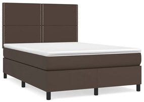 Κρεβάτι Boxspring με Στρώμα Καφέ 140x190εκ. από Συνθετικό Δέρμα - Καφέ