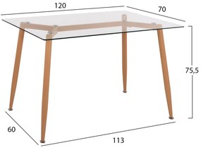 Τραπέζι IDELLA Μεταλλικό Φυσικό με Γυαλί 120x70x75,5 εκ. 120x70x75.5 εκ.
