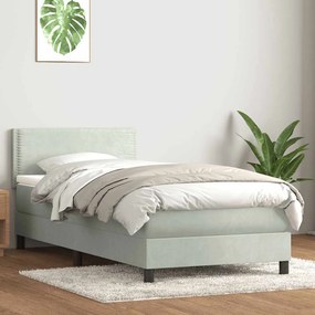 Κρεβάτι Boxspring με Στρώμα Ανοιχτό Γκρι 80x210 εκ. Βελούδινο