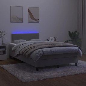 vidaXL Κρεβάτι Boxspring με Στρώμα & LED Αν.Γκρι 120x200 εκ. Βελούδινο