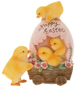 Πασχαλινό Διακοσμητικό Κοτοπουλάκια Σε Καρότσι Ροζ Αυγό Happy Easter Polyresin 12x8x14εκ. iliadis 85413