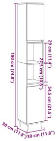 Ντουλάπι μπάνιου Παλιό ξύλο 30x30x190 cm Κατασκευασμένο ξύλο - Καφέ