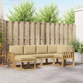 vidaXL Σειρά Καναπέ Εξωτερικού 6 pcs Λευκό και Μπεζ Πολυεστέρας