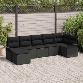 vidaXL Σετ Καναπέ Κήπου με μαξιλάρι 7 pcs Μαύρο Πολυ ράταν