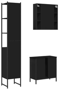 Σετ Επίπλων Μπάνιου 3 Τεμαχίων Μαύρο από Επεξεργασμένο Ξύλο - Μαύρο