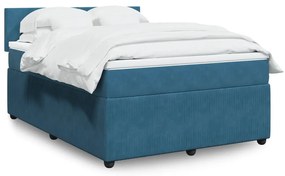 vidaXL Κρεβάτι Boxspring με Στρώμα Μπλε 140x190 εκ. Βελούδινο