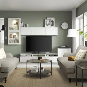 BESTÅ σύνθεση αποθήκευσης TV/γυάλινες πόρτες/συρτάρια με μαλακό κλείσιμο, 300x42x211 cm 994.068.31
