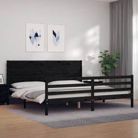 Πλαίσιο Κρεβατιού με Κεφαλάρι Μαύρο 200x200 εκ. Μασίφ Ξύλο