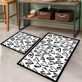 Πατάκια Μπάνιου Small Heart 510CHL1357 (Σετ 2τμχ) Black-White L'essentiel Maison 60x100cm Πολυέστερ