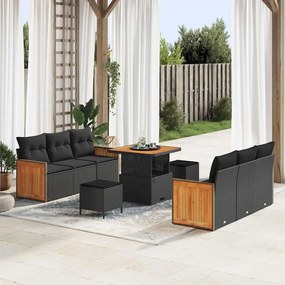 vidaXL Σετ Καναπέ Κήπου με μαξιλάρι 9 pcs Μαύρο 80 x 80 x 71 cm