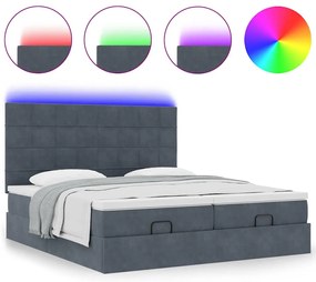 vidaXL Οθωμανικό κρεβάτι με στρώματα & LEDs Σκούρο γκρι Βελούδο