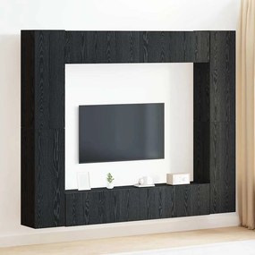 vidaXL Σετ 8 Τεμαχίων Κονσόλας Τοίχου για Τηλεόραση - Μαύρη Δρυς, Ξύλο Μηχανής