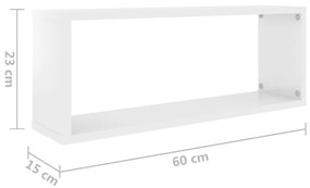 Ράφια Κύβοι Τοίχου 2 τεμ. Γυαλ. Λευκό 60x15x30 εκ. Επεξ. Ξύλο - Λευκό