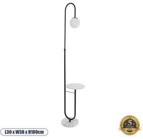 02026 GloboStar® CORDELIA 02026 Μοντέρνο Επιδαπέδιο Φωτιστικό Μονόφωτο 1 x E27 IP20 - Μαύρο Αλουμίνιο, Λευκό Γυαλί με Λευκό Μάρμαρο - Μ30 x Π38 x Υ180cm