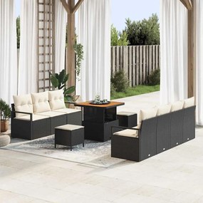 vidaXL Σετ Καναπέ Κήπου με μαξιλάρι 10 pcs Μαύρο Πολυ ράταν