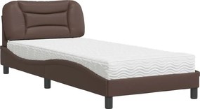 vidaXL Κρεβάτι με Στρώμα Hvar Καφέ 90x190 εκ. από Συνθετικό Δέρμα