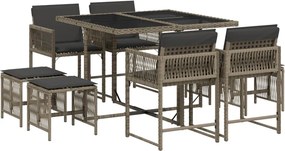 vidaXL Σετ Τραπεζαρίας Κήπου 9 τεμ. Γκρι Συνθ. Ρατάν με Μαξιλάρια