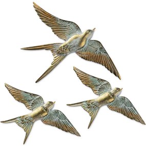 Διακοσμητικό Τοίχου Flying Swallow (Σετ 3Τμχ) 565TNL1180 28x2x19/22x2x14cm Multi-Gold Aberto Design Πολυέστερ