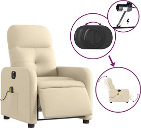 vidaXL Πολυθρόνα Μασάζ Ανακλινόμενη Ηλεκτρική Κρεμ Υφασμάτινη