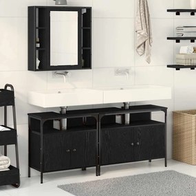 vidaXL Μονάδες Νιπτήρα Μπάνιου με ράφι 3 pcs Μαύρο Επεξεργασμένο ξύλο