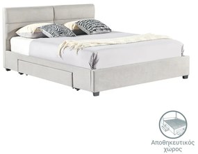 Κρεβάτι διπλό Anay pakoworld με συρτάρι ύφασμα γκρι 160x200εκ