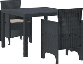 vidaXL Σέτ φαγητού για κήπο 3 τμχ. Ανθρακί Πολυπροπυλένιο
