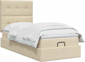 vidaXL Κρεβάτι Ottoman με Στρώμα και LED Κρεμ 90 x 190 cm Ύφασμα