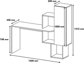 Stewehome Γραφείο με βιβλιοθήκη Καρυδιά Λευκό 145x45x142 cm