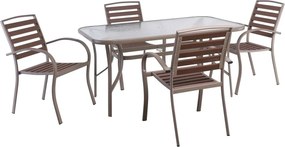 SERRANO-RIO Set Κήπου: Τραπέζι + 4 Πολυθρόνες, Μέταλλο Βαφή Beige, Polywood Καρυδί   1τμχ