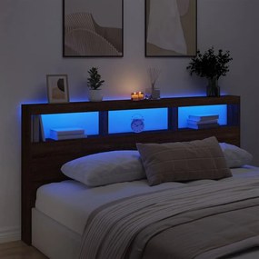vidaXL Κεφαλάρι με Αποθηκ. Χώρο &amp; LED Καφέ Δρυς 200x17x102 εκ.