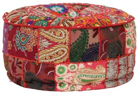 vidaXL Πουφ Patchwork Στρογγυλό Χειροποίητο Κόκκινο 40x20 εκ. Βαμβάκι