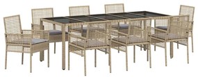 vidaXL Σέτ φαγητού για κήπο 9 pcs Μπεζ συνθετικό ρατάν
