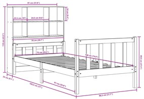 Κρεβάτι Βιβλιοθήκη Χωρίς Στρώμα Καφέ 75x190 εκ Μασίφ Πεύκο - Καφέ