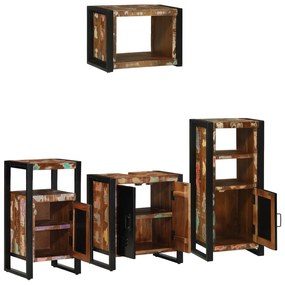 vidaXL Σετ Επίπλων Μπάνιου 4 pcs Πολύχρωμο Στερεό ανακτημένο ξύλο