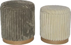 Σκαμπό Poofy Inart σετ 2 τεμ μπουκλέ ύφασμα σε γκρι και λευκή απόχρωση