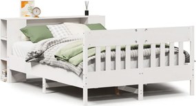 vidaXL Κρεβάτι Βιβλιοθήκη Χωρίς Στρώμα Λευκό 135x190 εκ Μασίφ Πεύκο