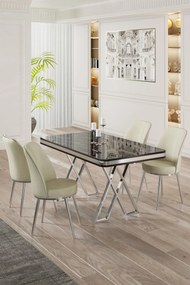 Dining Table &amp; Chairs Set (5 Pieces) Vals - Black Marble, Chrome, Cream Black Marble
Chrome
Cream