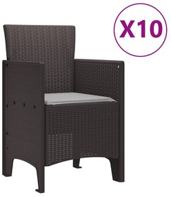 vidaXL 11 Τεμάχιο Σετ Τραπεζαρίας Κήπου με Μαξιλάρια Καφέ Πολυ Ράταν