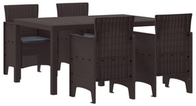 vidaXL Σετ 5 Τεμαχίων Κήπου  με Μαξιλάρια Καφέ Πολυ Ρατάν