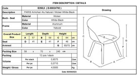 PARIS Πολυθρόνα Dining Αλουμίνιο Καρυδί, Wicker Άσπρο - Μαύρο, Στοιβαζόμενη 57x59x84cm