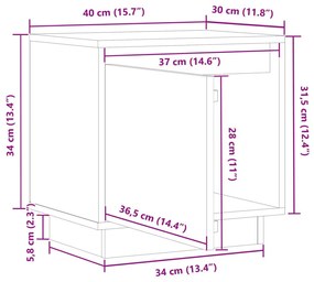 Κομοδίνο Λευκό 40 x 30 x 40 εκ. από Μασίφ Ξύλο Πεύκου - Λευκό