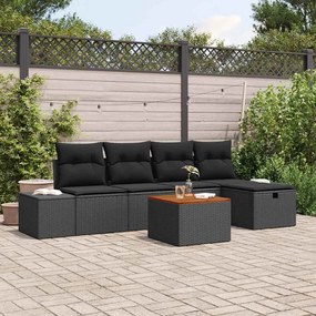 vidaXL Σετ Καναπέ Κήπου με μαξιλάρι 6 pcs Μαύρο Πολυ ράταν