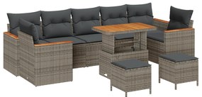 vidaXL Set Κήπου 10 Τεμαχίων  με Γκρι Μαξιλάρια Πολυ-ράταν Ακακία