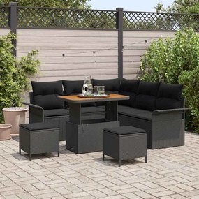 vidaXL Σετ Καναπέ Κήπου Ρυθμιζόμενο ύψος 8 pcs Μαύρο συνθετικό ρατάν